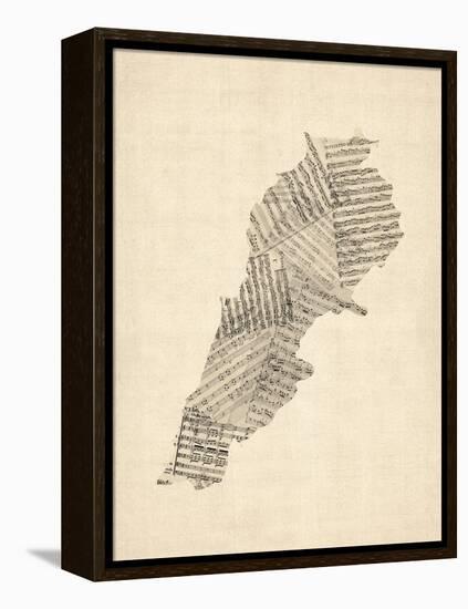 Old Sheet Music Map of Lebanon-Michael Tompsett-Framed Stretched Canvas