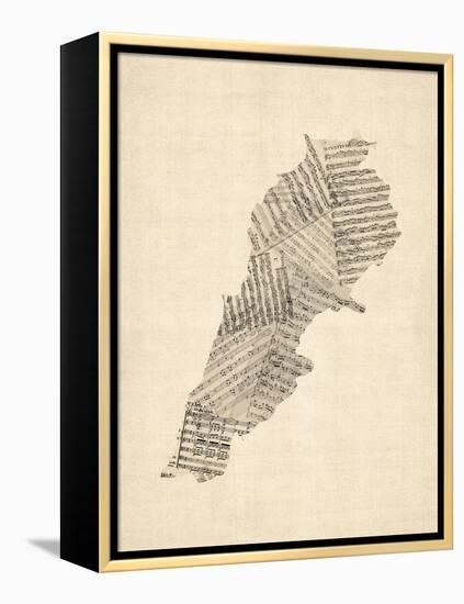 Old Sheet Music Map of Lebanon-Michael Tompsett-Framed Stretched Canvas