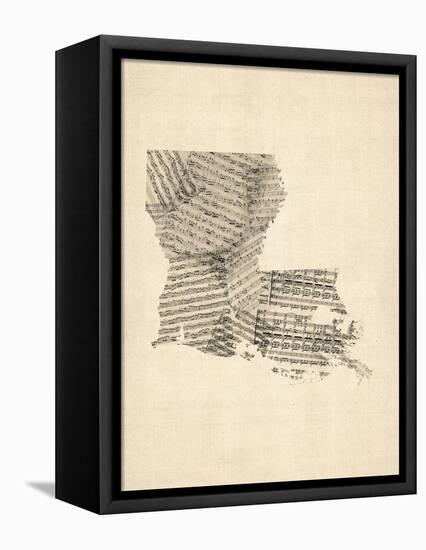 Old Sheet Music Map of Louisiana-Michael Tompsett-Framed Stretched Canvas