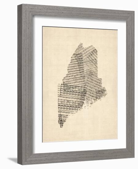 Old Sheet Music Map of Maine-Michael Tompsett-Framed Art Print