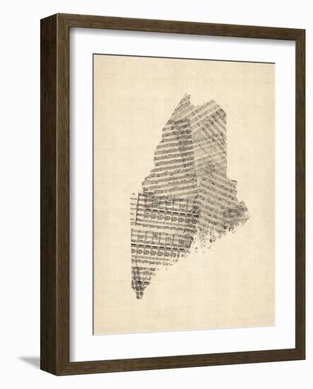 Old Sheet Music Map of Maine-Michael Tompsett-Framed Art Print