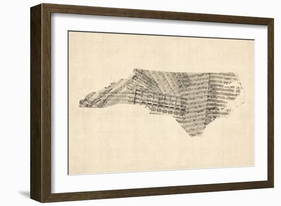 Old Sheet Music Map of North Carolina-Michael Tompsett-Framed Art Print