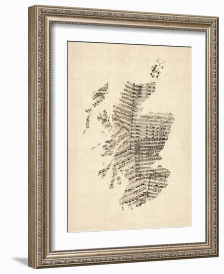 Old Sheet Music Map of Scotland-Michael Tompsett-Framed Art Print