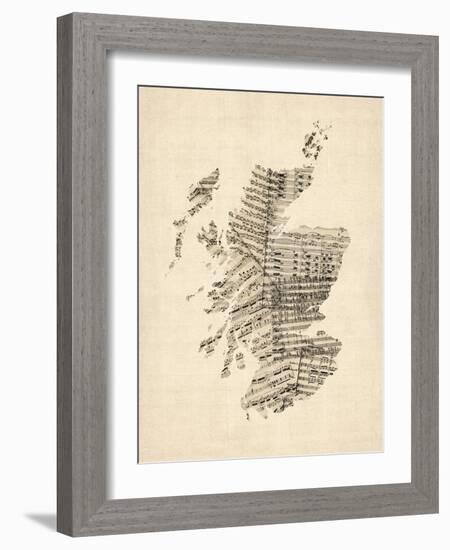 Old Sheet Music Map of Scotland-Michael Tompsett-Framed Art Print