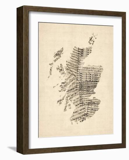 Old Sheet Music Map of Scotland-Michael Tompsett-Framed Art Print