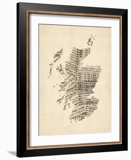 Old Sheet Music Map of Scotland-Michael Tompsett-Framed Art Print