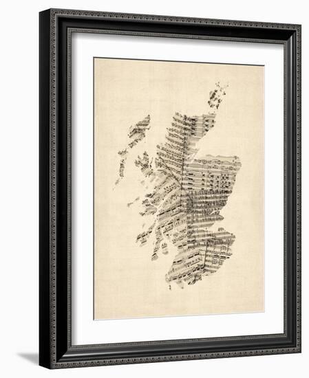 Old Sheet Music Map of Scotland-Michael Tompsett-Framed Art Print