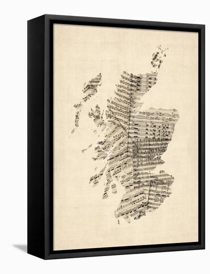 Old Sheet Music Map of Scotland-Michael Tompsett-Framed Stretched Canvas