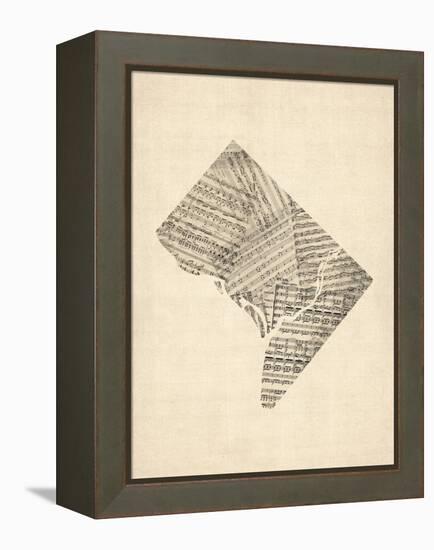 Old Sheet Music Map of Washington DC-Michael Tompsett-Framed Stretched Canvas