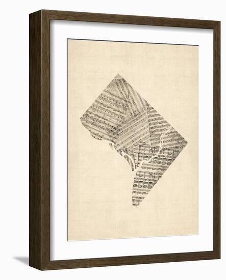 Old Sheet Music Map of Washington DC-Michael Tompsett-Framed Art Print