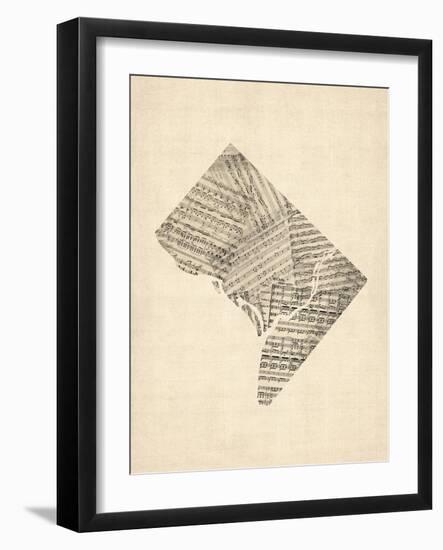 Old Sheet Music Map of Washington DC-Michael Tompsett-Framed Art Print