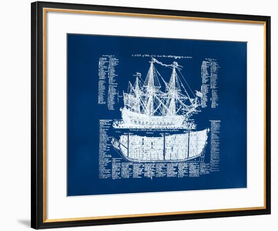 Old Ship Diagram (blue)-Kyle & Courtney Harmon-Framed Serigraph