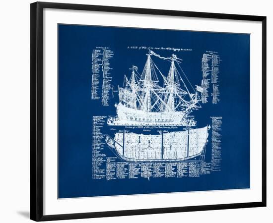 Old Ship Diagram (blue)-Kyle & Courtney Harmon-Framed Serigraph