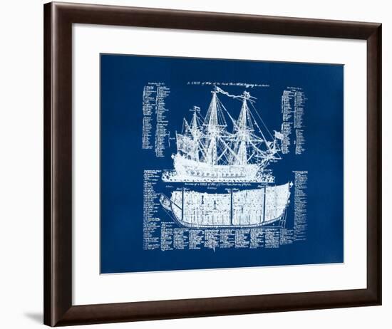 Old Ship Diagram (blue)-Kyle & Courtney Harmon-Framed Serigraph