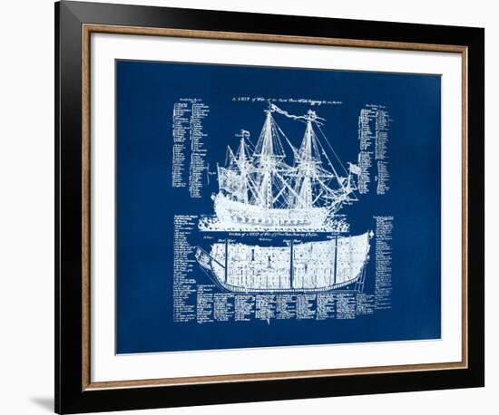 Old Ship Diagram (blue)-Kyle & Courtney Harmon-Framed Serigraph