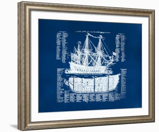 Old Ship Diagram (blue)-Kyle & Courtney Harmon-Framed Serigraph