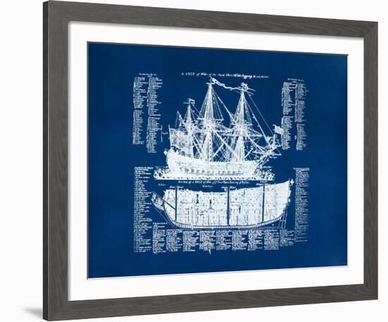 Old Ship Diagram (blue)-Kyle & Courtney Harmon-Framed Serigraph