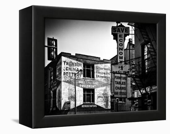 Old Shops and Stores in Philadelphia, Pennsylvania, United States, Black and White Photography-Philippe Hugonnard-Framed Premier Image Canvas