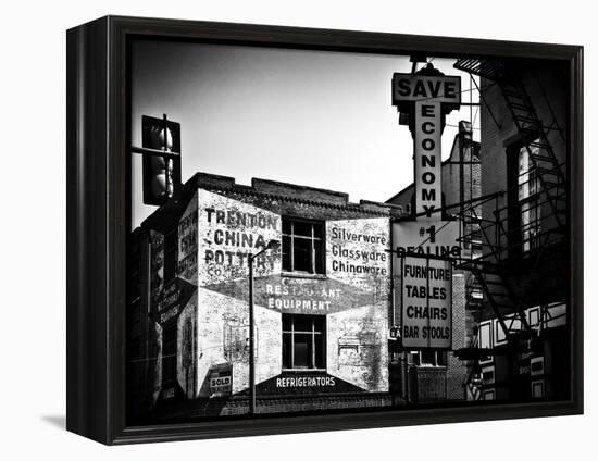 Old Shops and Stores in Philadelphia, Pennsylvania, United States, Black and White Photography-Philippe Hugonnard-Framed Premier Image Canvas