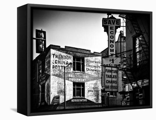 Old Shops and Stores in Philadelphia, Pennsylvania, United States, Black and White Photography-Philippe Hugonnard-Framed Premier Image Canvas