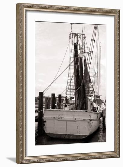 Old Shrimp Boat in Marina-R. Peterkin-Framed Photographic Print