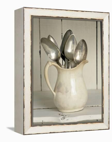 Old Silver Spoon in Light Coloured Ceramic Jug-Ellen Silverman-Framed Premier Image Canvas