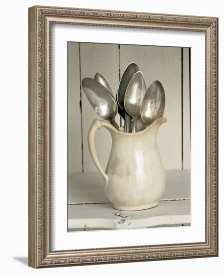 Old Silver Spoon in Light Coloured Ceramic Jug-Ellen Silverman-Framed Photographic Print