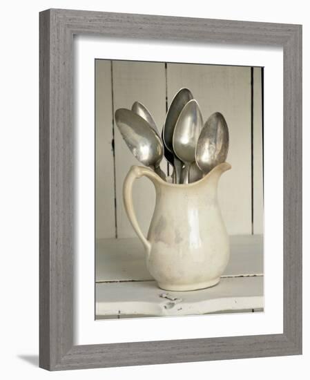 Old Silver Spoon in Light Coloured Ceramic Jug-Ellen Silverman-Framed Photographic Print