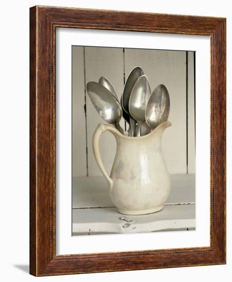 Old Silver Spoon in Light Coloured Ceramic Jug-Ellen Silverman-Framed Photographic Print