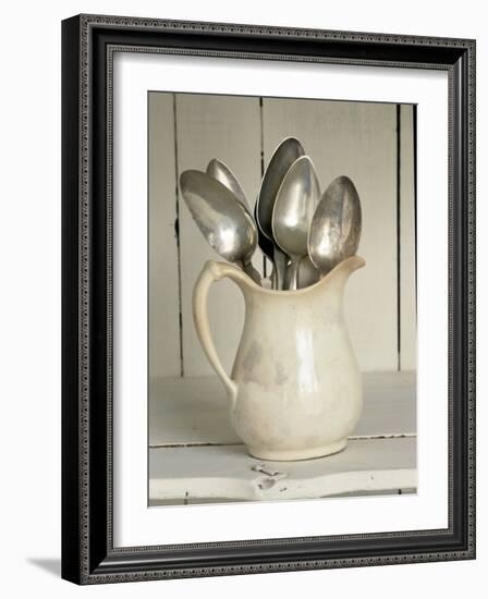 Old Silver Spoon in Light Coloured Ceramic Jug-Ellen Silverman-Framed Photographic Print