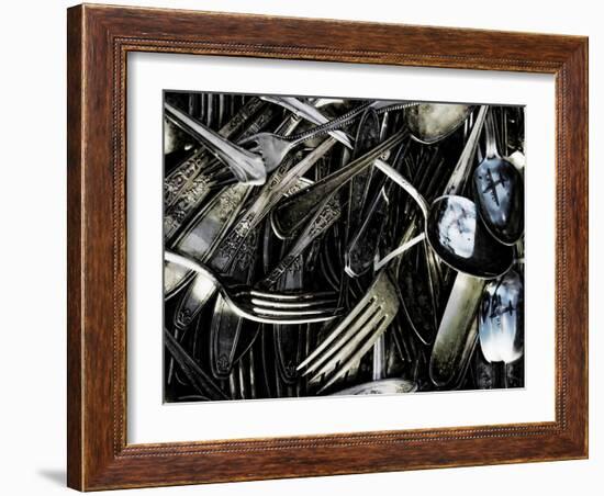 Old Silverware with Reflection of Airplane.-Sabine Jacobs-Framed Photographic Print