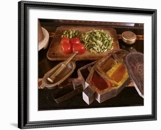 Old Spice Box and Brass Pestel and Mortar in Restored Traditional Pol House, Gujarat State, India-John Henry Claude Wilson-Framed Photographic Print