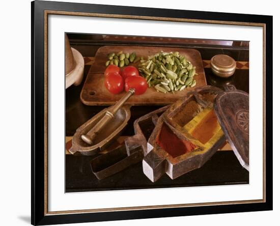 Old Spice Box and Brass Pestel and Mortar in Restored Traditional Pol House, Gujarat State, India-John Henry Claude Wilson-Framed Photographic Print