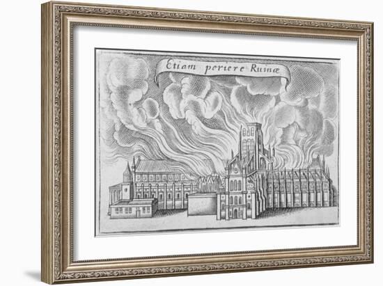 Old St Paul's Cathedral Burning in the Great Fire of London, 1666-Wenceslaus Hollar-Framed Giclee Print