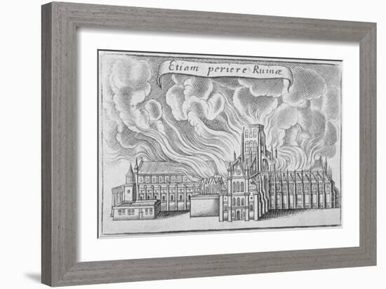 Old St Paul's Cathedral Burning in the Great Fire of London, 1666-Wenceslaus Hollar-Framed Giclee Print