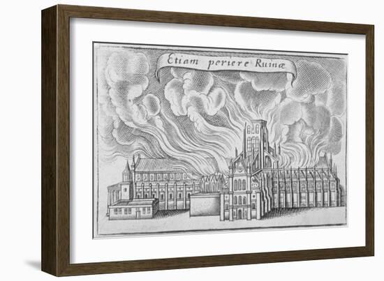 Old St Paul's Cathedral Burning in the Great Fire of London, 1666-Wenceslaus Hollar-Framed Giclee Print