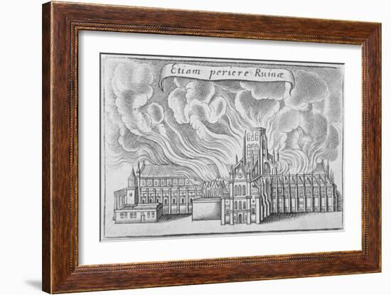 Old St Paul's Cathedral Burning in the Great Fire of London, 1666-Wenceslaus Hollar-Framed Giclee Print