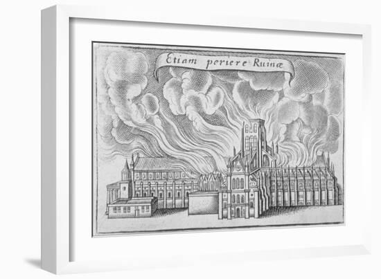 Old St Paul's Cathedral Burning in the Great Fire of London, 1666-Wenceslaus Hollar-Framed Giclee Print