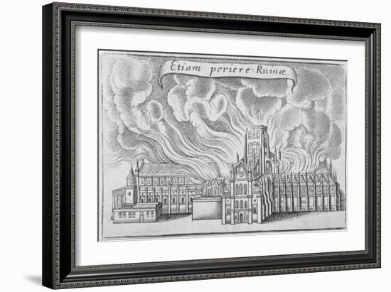 Old St Paul's Cathedral Burning in the Great Fire of London, 1666-Wenceslaus Hollar-Framed Giclee Print