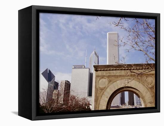 Old Stock Exchange Arch and Downtown Skyscrapers, Chicago, Illinois, USA-Jenny Pate-Framed Premier Image Canvas