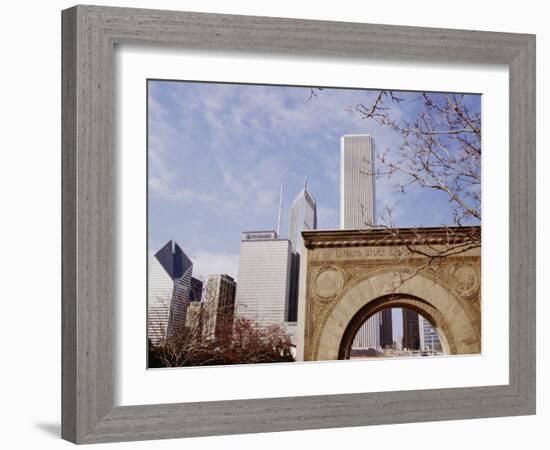 Old Stock Exchange Arch and Downtown Skyscrapers, Chicago, Illinois, USA-Jenny Pate-Framed Photographic Print