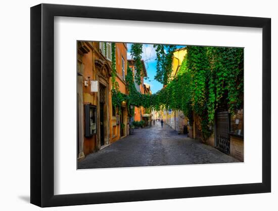 Old Street at in Trastevere, Rome, Italy. Trastevere is Rione of Rome, on the West Bank of the Tibe-Catarina Belova-Framed Photographic Print