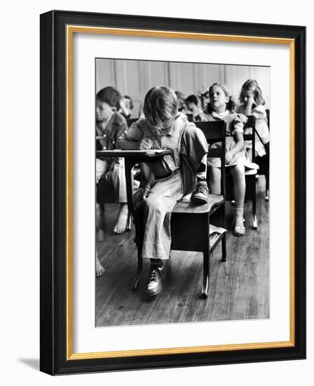 Old Style School Desk with Side Arm Table-J^ R^ Eyerman-Framed Photographic Print