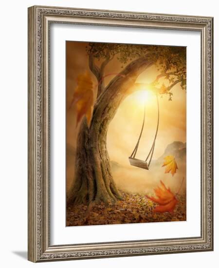 Old Swing Hanging from a Large Tree-egal-Framed Photographic Print