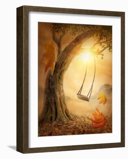 Old Swing Hanging from a Large Tree-egal-Framed Photographic Print