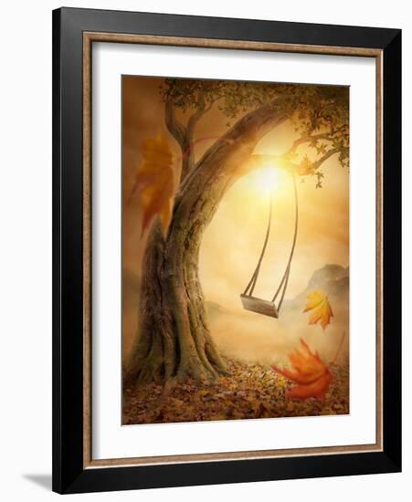 Old Swing Hanging from a Large Tree-egal-Framed Photographic Print