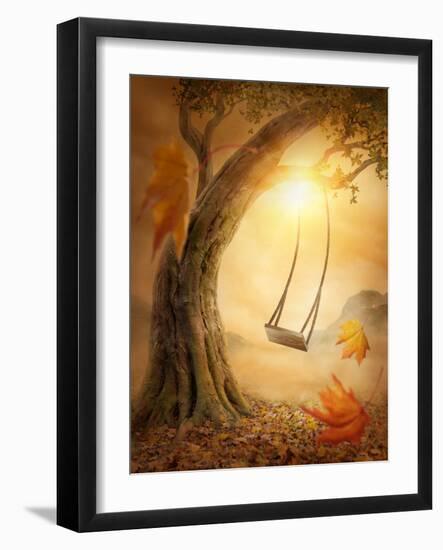 Old Swing Hanging from a Large Tree-egal-Framed Photographic Print