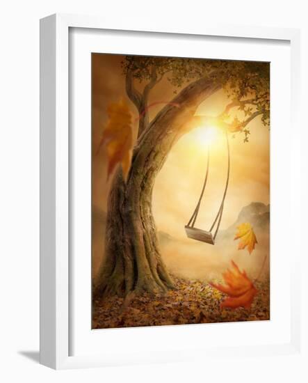 Old Swing Hanging from a Large Tree-egal-Framed Photographic Print