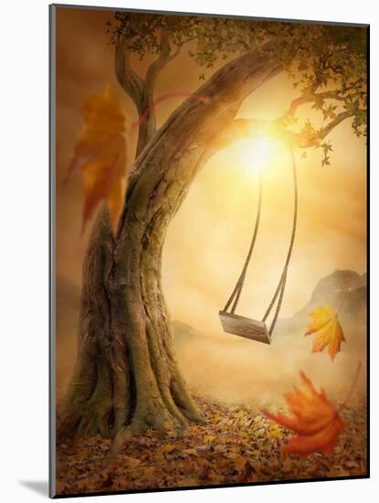 Old Swing Hanging from a Large Tree-egal-Mounted Photographic Print