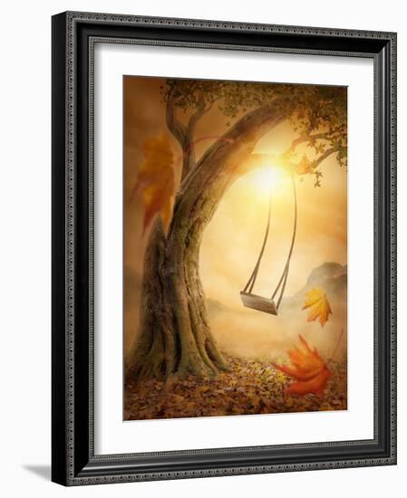 Old Swing Hanging from a Large Tree-egal-Framed Photographic Print